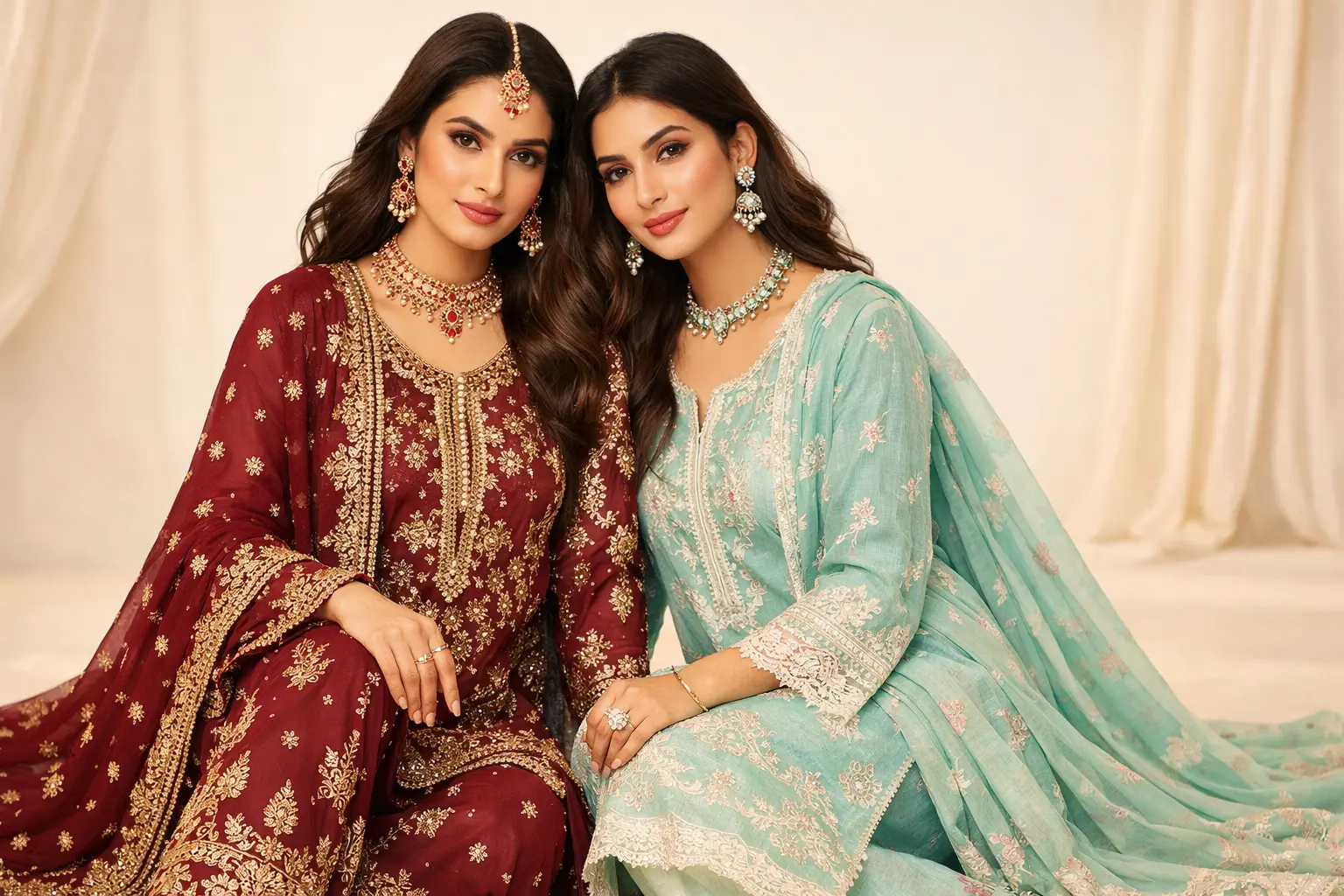 Pakistani women in elegant party wear dresses